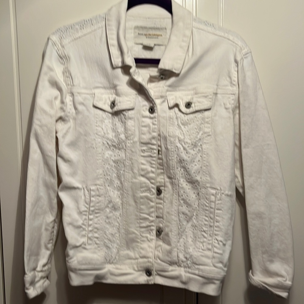 Anthropologie jean jacket white with eyelet